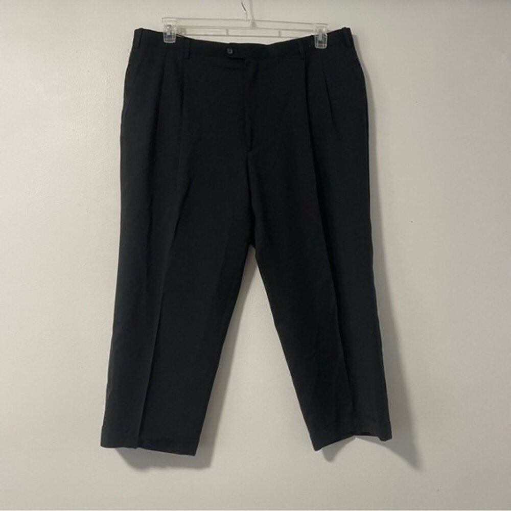 Pronto Uomo men’s navy blue pleated cuffed 100% wool dress pants size 44 x 26.5